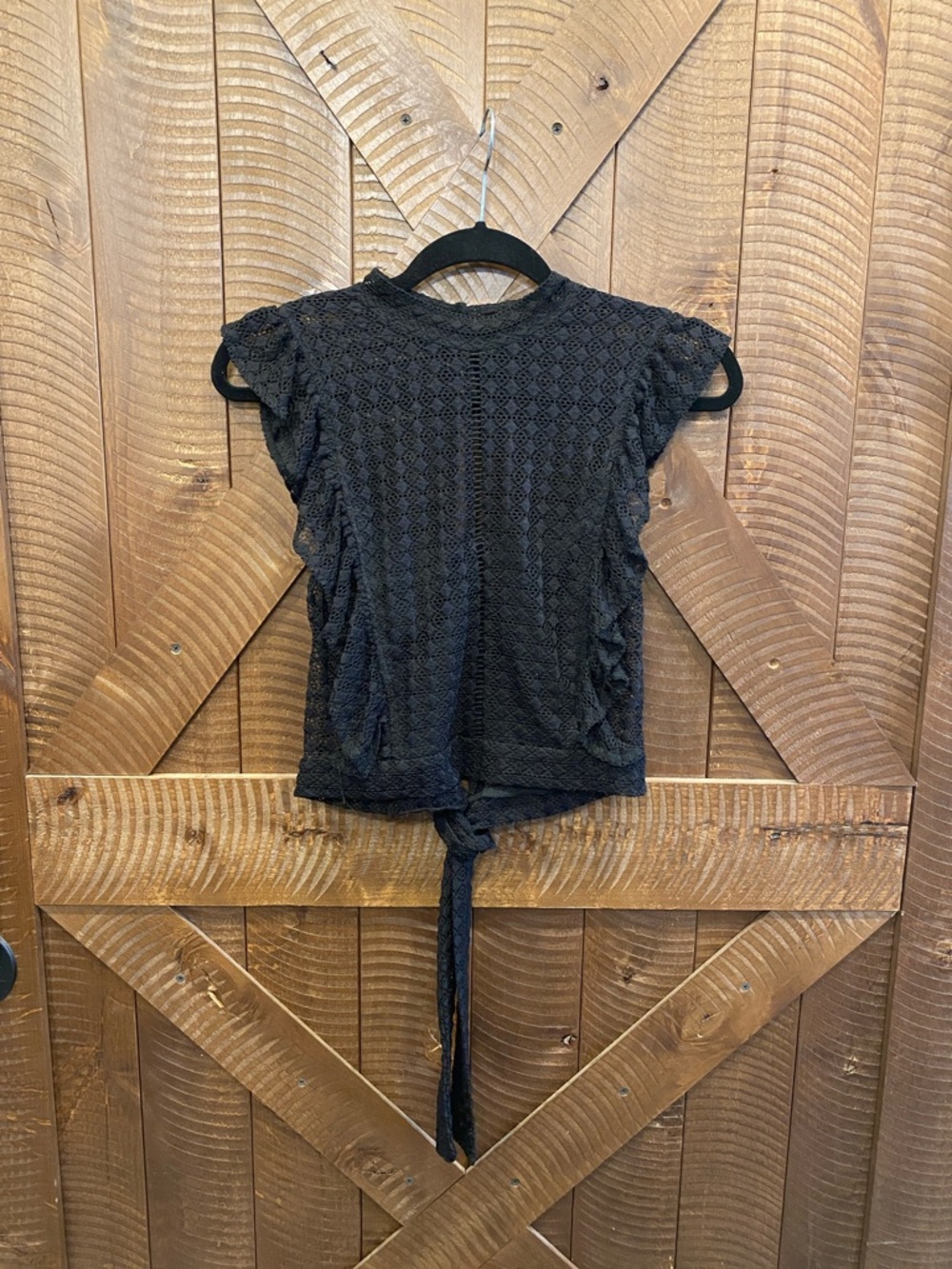 F21 Lace Crochet Tank Crop Blouse Open Back Black Small